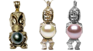 TIKI avec Perle de culture - Or jaune ou gris, Argent massif, la perle de votre choix